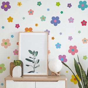 Colorful floral wall stickers for kids bedroom featuring various vibrant blooming flowers