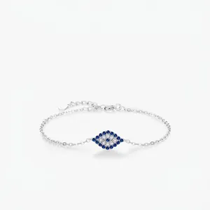 925 Sterling Silver Evil Eye Bracelet For Women Blue Clear Zirconia Inlaid Lucky Charm Minimalist Jewelry