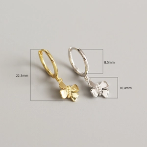 Size specifications for S925 silver butterfly earrings in gold and silver finishes