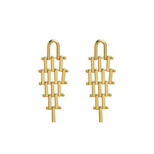 Fashion geometric gold metallic drop earrings with modern industrial layered ladder design