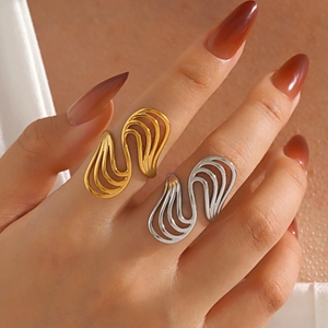 Irregular wavy hollow geometric open rings in gold and silver finish for women