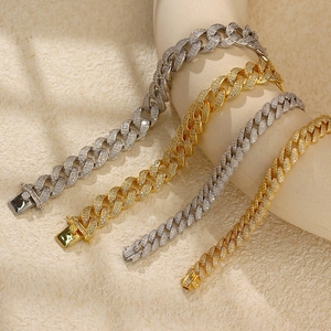 Bracciali Cuban link in argento S925 oro e argento con pavé di diamanti scintillanti