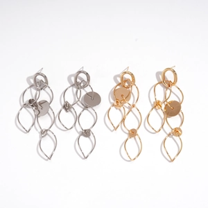 Modern layered geometric teardrop tassel earrings in gold and silver finish