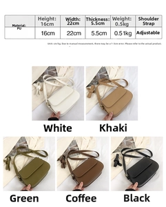 Detailed size chart and multi-color options for minimalist PU leather crossbody bags