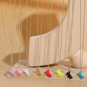 Colorful bear pendant necklaces in eight vibrant shades with golden O-shaped link chains