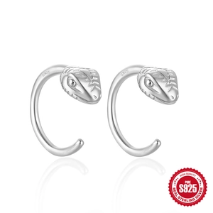Minimalist S925 sterling silver C-shaped snake head hoop earrings for women