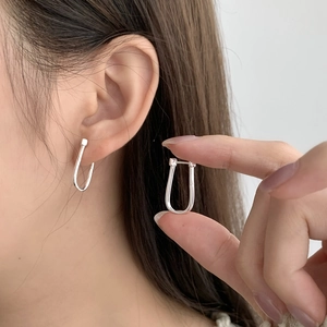 Elegant silver U-shaped hoop earrings in S925 sterling silver for women
