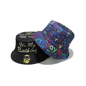 Happy Birthday Print Polyester Bucket Hat Sun Protection Foldable Party Hat For Women Festival Celebration Sun Hat