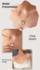 Detailed model shot of a gold perfume bottle pendant necklace with sparkling white zircons