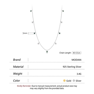 Elegant S925 sterling silver chain necklace with 3mm green beads and star charm