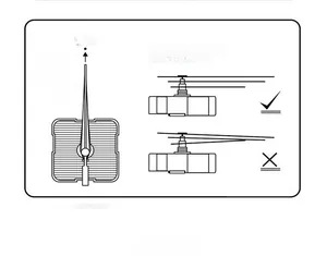 Detailed guide showing parallel alignment of walnut wood clock hands for quartz movement