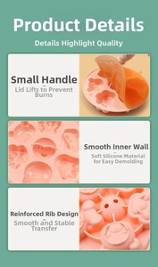 Detail of pink food-grade silicone mold showing bear shapes and easy-release non-stick surface