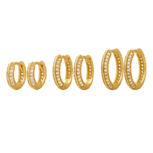 Three pairs of varying size gold S925 sterling silver hoop earrings with pavé crystals