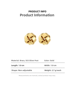 Détail des boucles d'oreilles nœud torsadé doré avec dimensions et matériaux