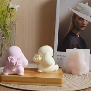 Detail of bunny silicone mold with flower bouquet pattern for DIY scented candles