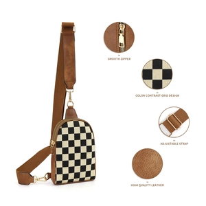 Sac bandoulière à carreaux polyvalent avec sangle réglable et vues détaillées du produit