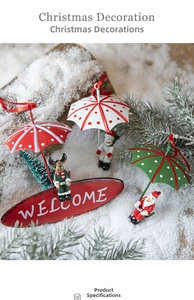Detailed view of creative painted Christmas parachute hanging decorations with Welcome sign