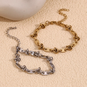 Bracelet À Maillons Grain De Café En Acier Inoxydable Plaqué Or 14K Design De Niche Épissure De Noeud Pour Femmes