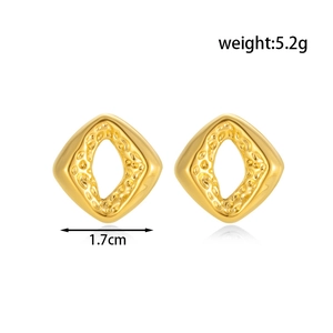 Golden square frame earrings with textured hammered finish and oval cutout center