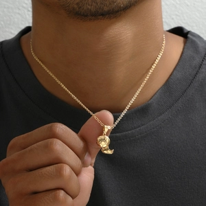 Men's hip hop gold necklace with football and soccer cleat pendant on neck