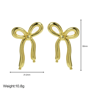 Elegant 18K gold butterfly bow earrings with 30mm height and 10.8g weight specs