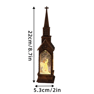 Retro bronze church lantern with angel statue and warm LED lighting, 8.7in height