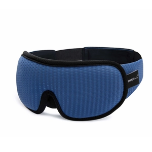 Detail view of the ergonomic 3D blue sleep mask with adjustable strap and light-blocking wing