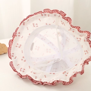 Chapeau de soleil bébé fille avec cerises, bord à carreaux et doublure respirante