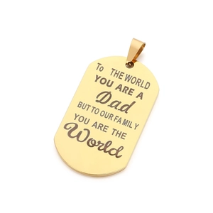 Golden stainless steel military dog tag pendant with laser engraved message for Dad