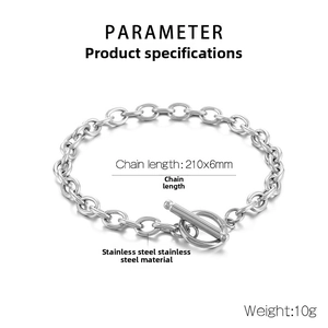 Macro detail of stainless steel chain with OT toggle clasp and precise dimensions