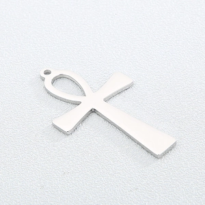 Polished silver stainless steel Ankh cross pendant necklace for a minimalist look