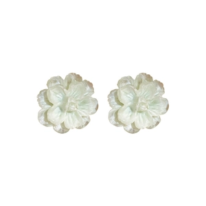 Elegant light green acrylic flower stud earrings with pearlescent finish for women