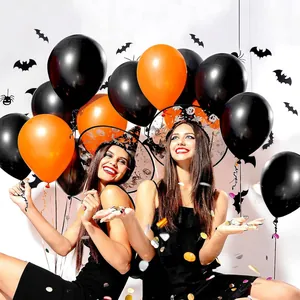 Halloween party decoration set with orange and black latex balloons and bat wall stickers