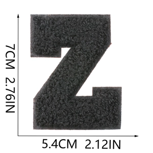 Detailed size measurement of black chenille letter Z embroidery patch 7cm height