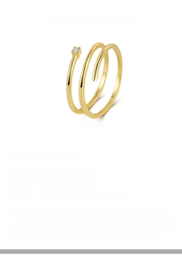 Detail of S925 silver double spiral ring with zircon accents and 18k gold plating