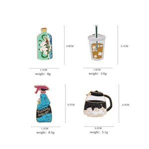 Zinc alloy enamel pins set featuring beverage and mountain bottle designs for clothing
