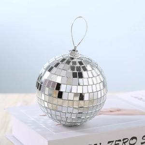 Sparkling silver mirror disco ball ornament with hanging loop for party and home decor
