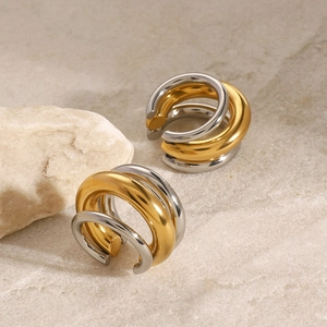Boucles d'oreilles clips spirales à trois couches en acier inoxydable bicolore