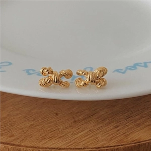 Elegant 925 sterling silver gold plated knot stud earrings with twisted rope texture