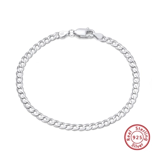 Minimalist S925 sterling silver 3mm Cuban link bracelet for men with silver finish