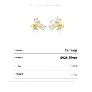Detailed view of S925 silver stud earrings with opal stones and zircon, 10mm size