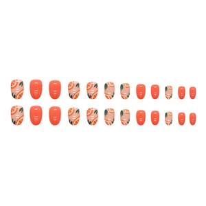 Short oval orange press-on nails set with cute citrus fruit designs and summer style