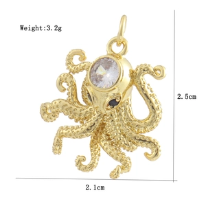 Détails d'un pendentif pieuvre plaqué or 18 carats avec dimensions et poids affichés