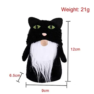 Plush Halloween gnome cat doll with dimensions 12x9cm and 21g weight for party decor