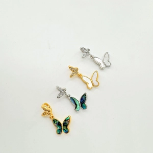18K gold plated butterfly pendants with mother of pearl and abalone shell for jewelry DIY