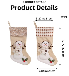 Detailed size specifications of the large snowman Christmas stocking hanging ornament