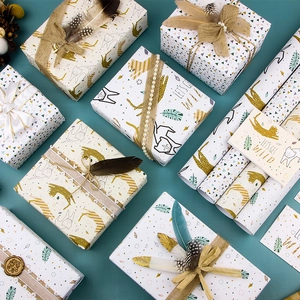 Gift Wrapping Paper Rolls Art Kraft Paper Leopard Print Cartoon Animal Geometric Pattern For Birthday DIY Packaging