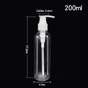 Clear 200ml PET lotion bottle with white pump dispenser showing 17.3cm height dimensions
