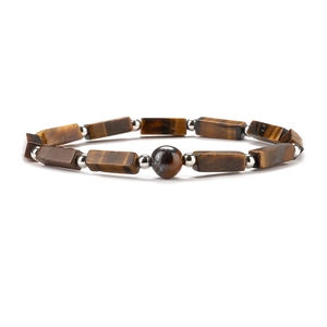Brown tiger eye bead bracelet with rectangular stones and round metallic spacer beads