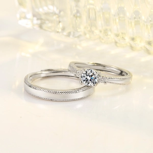 Romantic Couple Rings For Men Women Minimalist Copper Zircon Jewelry Adjustable Open Design With Milgrain Edge